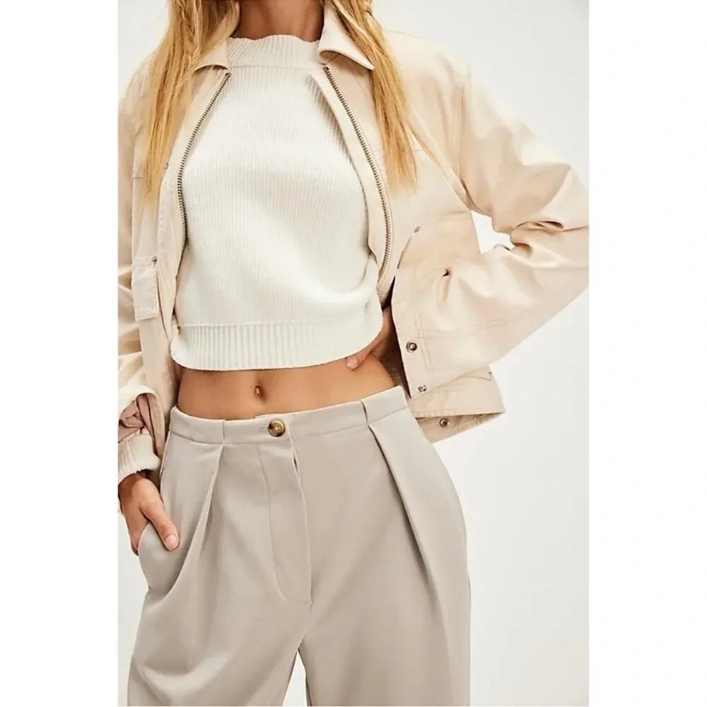 NWOT Free People Tyler Menswear Pleated Wide Leg Trousers in Dove Grey Sz XS
